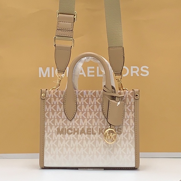 Michael Kors Mirella Extra-Small Ombré Logo Crossbody XBODY ShopperBag Camel NWT - Picture 3 of 16